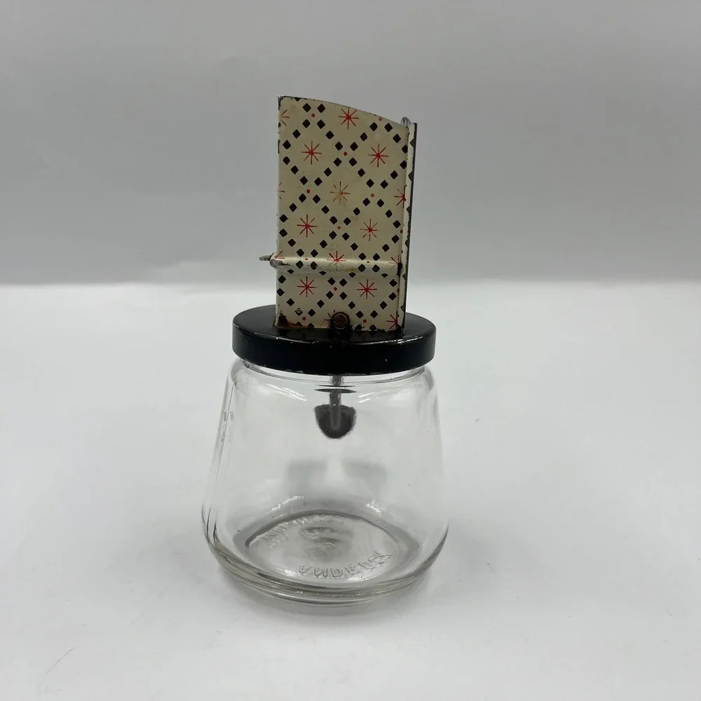 Vintage Androck Nut Chopper Glass Jar Hand Crank Metal Starburst Pattern USA